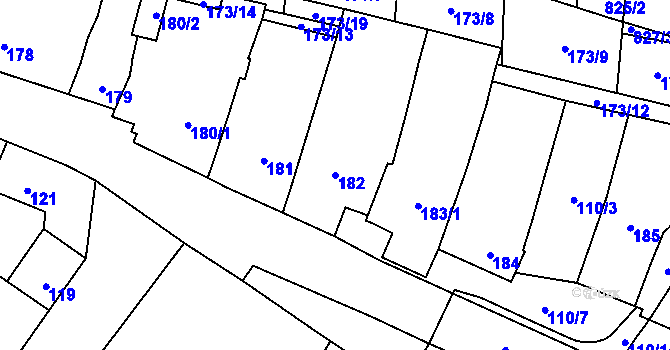 Parcela st. 182 v KÚ Blažovice, Katastrální mapa