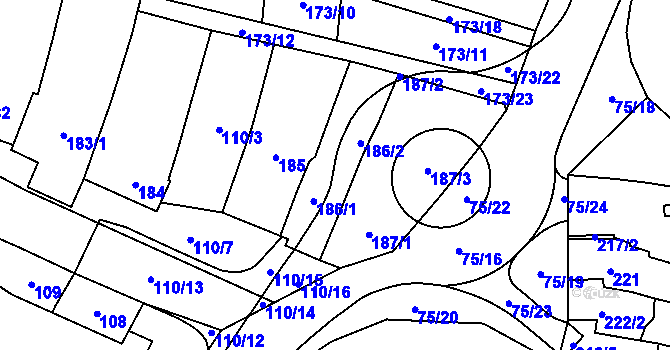 Parcela st. 186 v KÚ Blažovice, Katastrální mapa