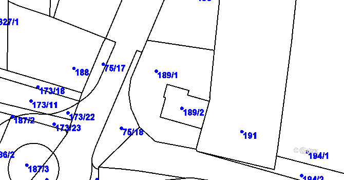 Parcela st. 189 v KÚ Blažovice, Katastrální mapa
