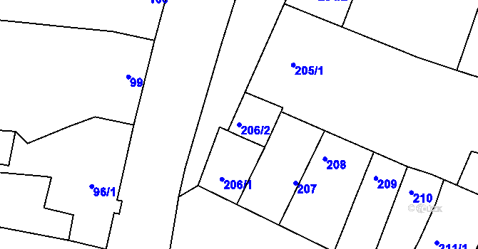 Parcela st. 206/2 v KÚ Blažovice, Katastrální mapa