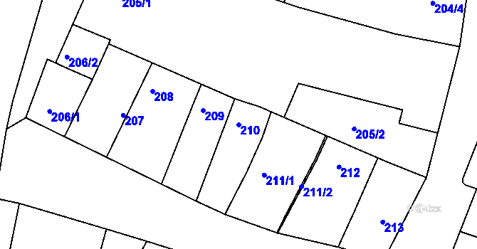 Parcela st. 210 v KÚ Blažovice, Katastrální mapa