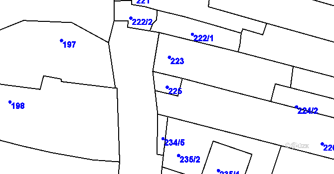 Parcela st. 225 v KÚ Blažovice, Katastrální mapa