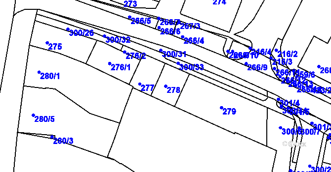 Parcela st. 278 v KÚ Blažovice, Katastrální mapa