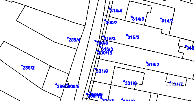 Parcela st. 300/19 v KÚ Blažovice, Katastrální mapa