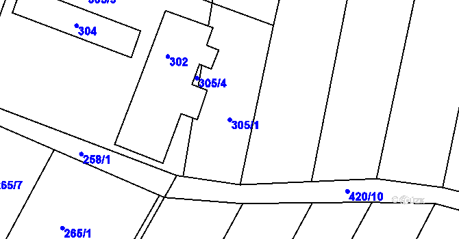 Parcela st. 305/1 v KÚ Blažovice, Katastrální mapa