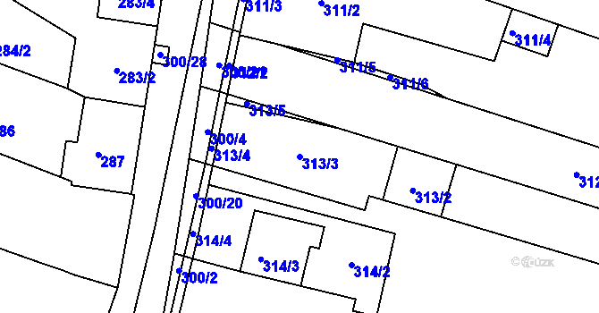 Parcela st. 313/3 v KÚ Blažovice, Katastrální mapa