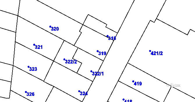 Parcela st. 319 v KÚ Blažovice, Katastrální mapa