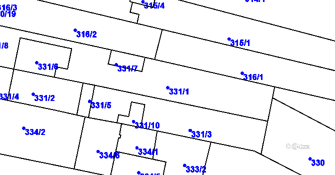 Parcela st. 331/1 v KÚ Blažovice, Katastrální mapa