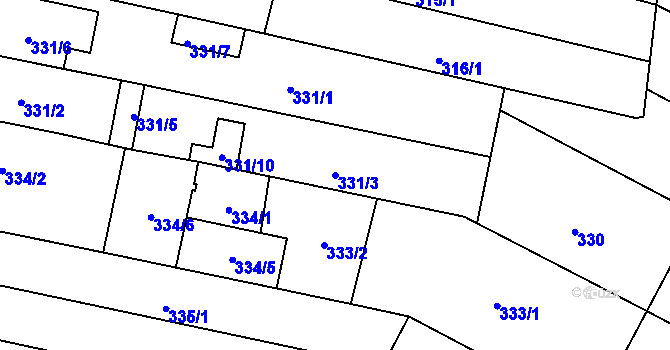 Parcela st. 331/3 v KÚ Blažovice, Katastrální mapa