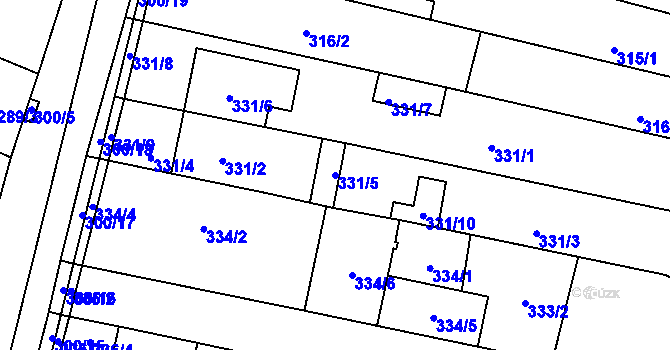Parcela st. 331/5 v KÚ Blažovice, Katastrální mapa