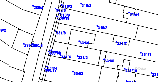 Parcela st. 331/6 v KÚ Blažovice, Katastrální mapa
