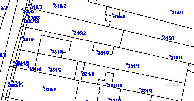 Parcela st. 331/7 v KÚ Blažovice, Katastrální mapa