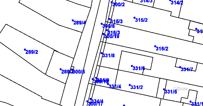 Parcela st. 331/8 v KÚ Blažovice, Katastrální mapa