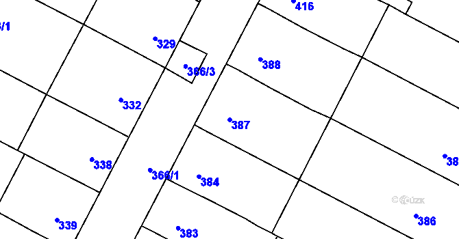 Parcela st. 387 v KÚ Blažovice, Katastrální mapa