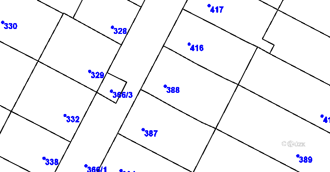 Parcela st. 388 v KÚ Blažovice, Katastrální mapa