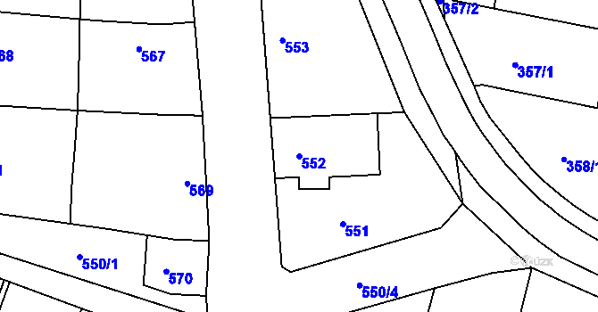 Parcela st. 552 v KÚ Blažovice, Katastrální mapa