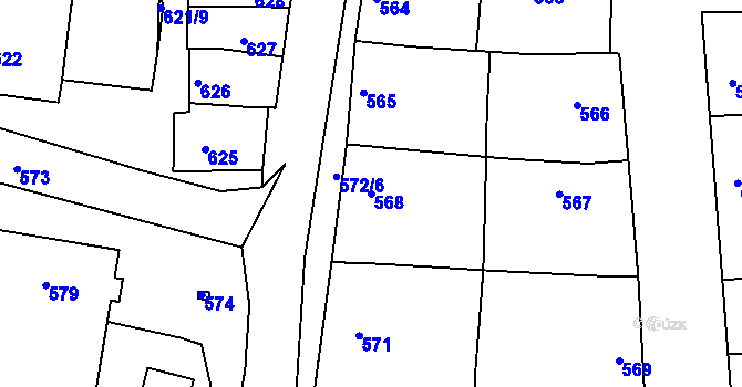Parcela st. 568 v KÚ Blažovice, Katastrální mapa