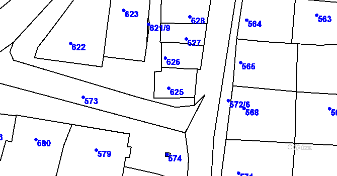 Parcela st. 625 v KÚ Blažovice, Katastrální mapa