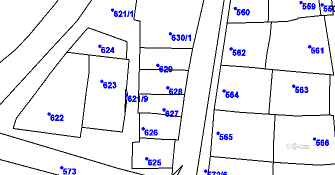 Parcela st. 628 v KÚ Blažovice, Katastrální mapa