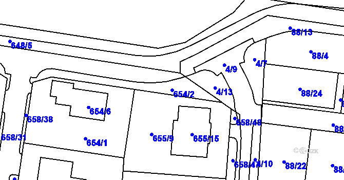 Parcela st. 654/2 v KÚ Blažovice, Katastrální mapa