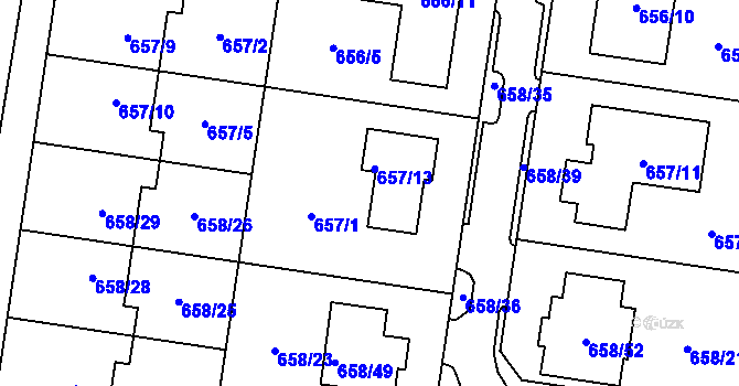 Parcela st. 657/1 v KÚ Blažovice, Katastrální mapa