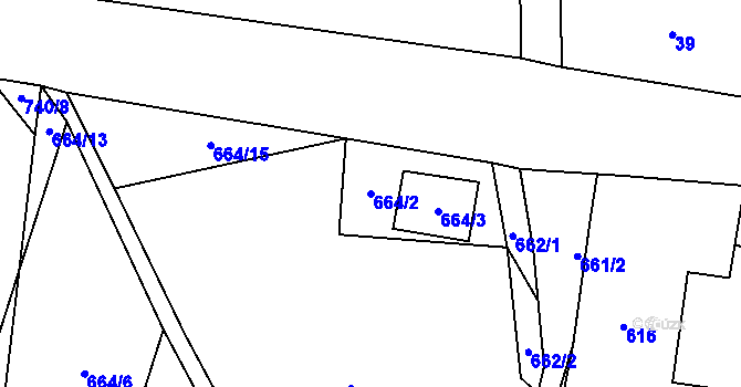 Parcela st. 664/2 v KÚ Blažovice, Katastrální mapa