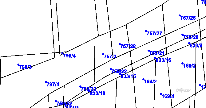 Parcela st. 757/3 v KÚ Blažovice, Katastrální mapa