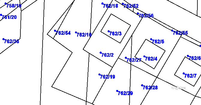 Parcela st. 762/2 v KÚ Blažovice, Katastrální mapa