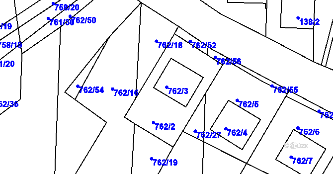 Parcela st. 762/3 v KÚ Blažovice, Katastrální mapa