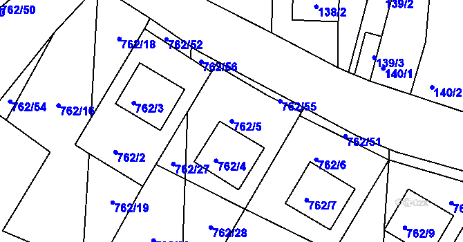 Parcela st. 762/5 v KÚ Blažovice, Katastrální mapa