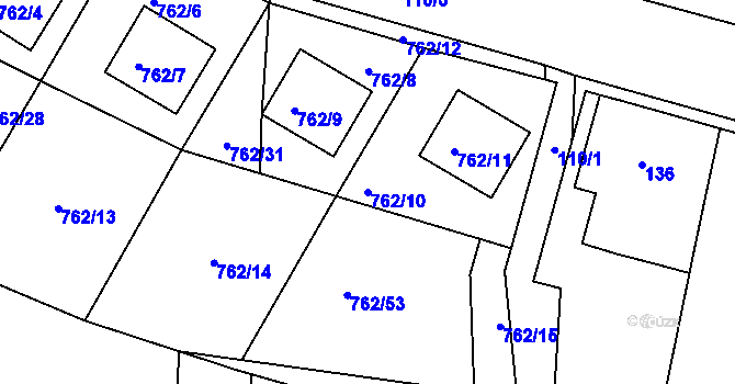 Parcela st. 762/10 v KÚ Blažovice, Katastrální mapa