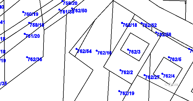 Parcela st. 762/16 v KÚ Blažovice, Katastrální mapa
