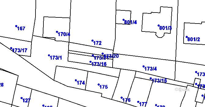 Parcela st. 173/20 v KÚ Blažovice, Katastrální mapa