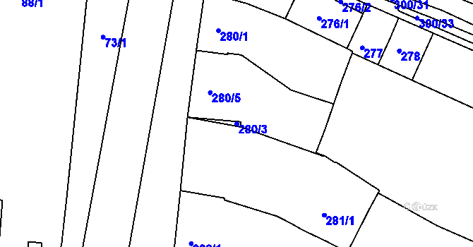 Parcela st. 280/3 v KÚ Blažovice, Katastrální mapa