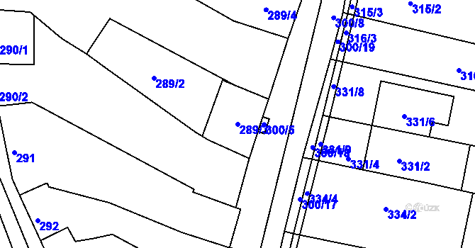 Parcela st. 289/3 v KÚ Blažovice, Katastrální mapa