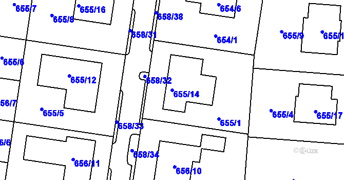 Parcela st. 655/14 v KÚ Blažovice, Katastrální mapa