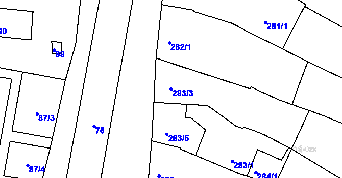 Parcela st. 283/3 v KÚ Blažovice, Katastrální mapa