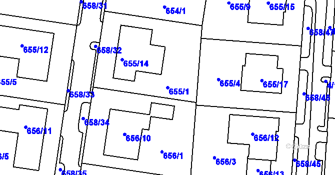 Parcela st. 655/1 v KÚ Blažovice, Katastrální mapa