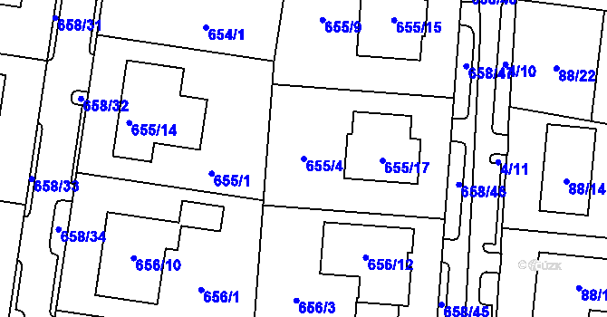 Parcela st. 655/4 v KÚ Blažovice, Katastrální mapa