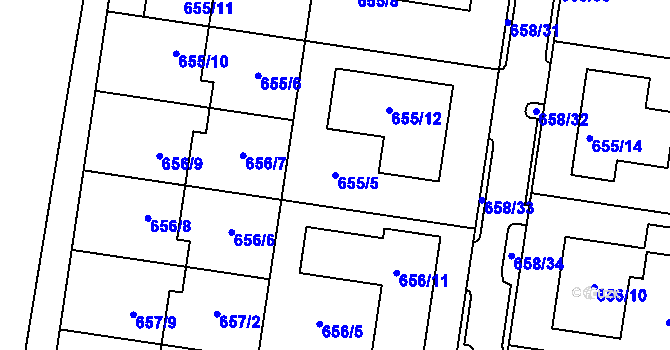 Parcela st. 655/5 v KÚ Blažovice, Katastrální mapa