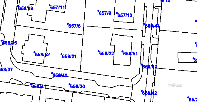 Parcela st. 658/22 v KÚ Blažovice, Katastrální mapa