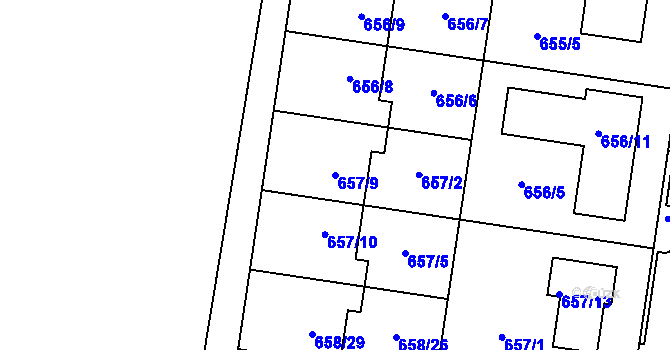 Parcela st. 657/9 v KÚ Blažovice, Katastrální mapa