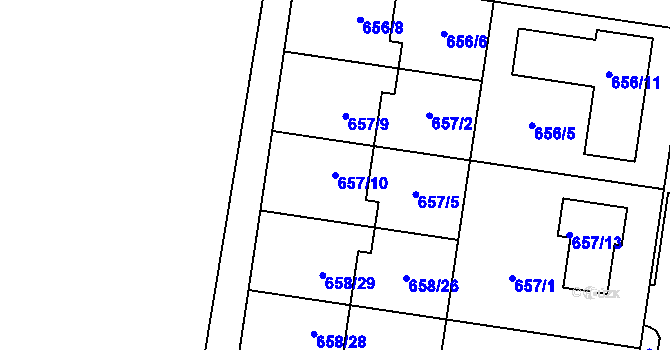 Parcela st. 657/10 v KÚ Blažovice, Katastrální mapa