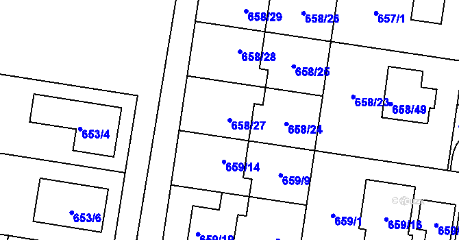 Parcela st. 658/27 v KÚ Blažovice, Katastrální mapa