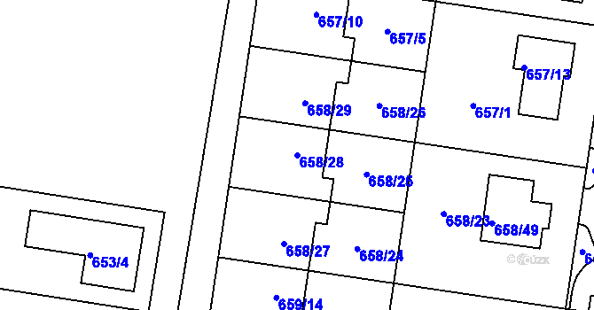 Parcela st. 658/28 v KÚ Blažovice, Katastrální mapa
