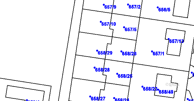 Parcela st. 658/29 v KÚ Blažovice, Katastrální mapa