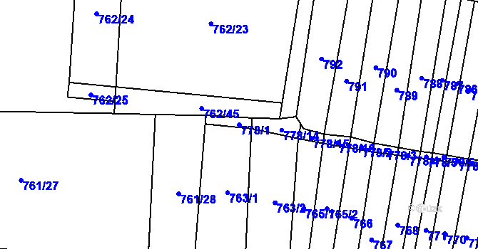 Parcela st. 778/1 v KÚ Blažovice, Katastrální mapa