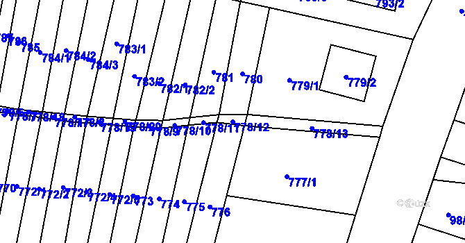 Parcela st. 778/12 v KÚ Blažovice, Katastrální mapa