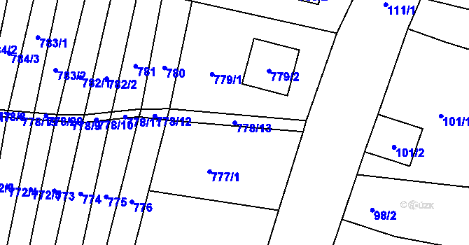 Parcela st. 778/13 v KÚ Blažovice, Katastrální mapa
