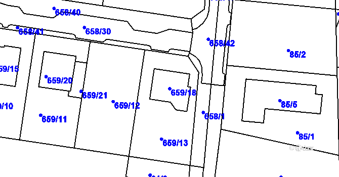 Parcela st. 659/18 v KÚ Blažovice, Katastrální mapa
